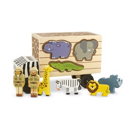 Melissa & Doug Wooden Shape Sorter Rescue Truck with Zoo & Safari Animals Toys for Kids | Wooden Puzzles for 2+ Year Olds | Montessori Toddler Wooden Animal Toys | Toddler Puzzles, Black