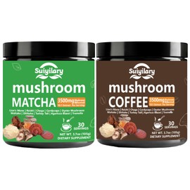 Mushroom Coffee + Mushroom Matcha, Lion's Mane, Reishi, Mushroom Polysaccharides & More, 3500mg(10:1) Extract Instant Mushrooms Powder for Focus - 30 Servings