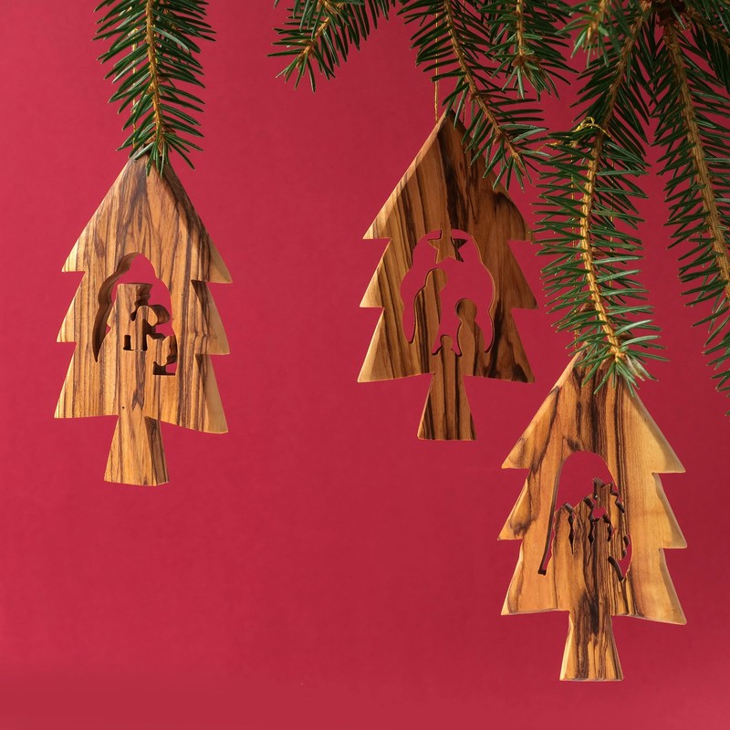 KASSIS Geschenkartikel Olive Wood Christmas Decoration Tree Decorations Set of
