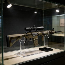 JUTSTJUKO Gun Display Stands,Acrylic Rifle Stand,Gun Stands for Rifles, Clear+Black Sturdy and Durable Gun Display Case for Rifles/Shotguns/Sniper Rifles(6+8"/8+10" High) Sold AS 2pcs (8+10”)