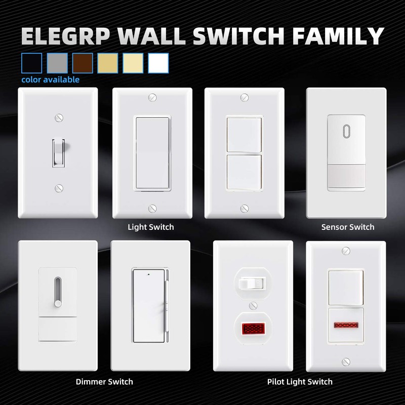 ELEGRP Glossy White Single Pole Decorator Light Switch, 15Amp, 120-277V,