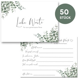 50 x Love Words to the Wedding Couple - Wishing Cards Guest Cards as an Alternative to Guest Book (Eucalyptus)