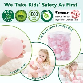 N+A Pack of 100 Pink Ball Pit Balls, Kids Ball Pit Play Tent Ocean Ball for Toddlers Non-Toxic Balls with Durable Storage Bag, Summer Water Play (Ship from USA)