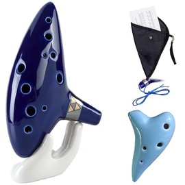 BREEZEE Ocarina de Cerámica, Flauta de 12 Agujeros C Alto, Incluye Mini Ocarina, Diseño Artesanal de Leyenda de Zelda, Instrumento Musical, Niños Adultos, Libro De Notas Musicales, Soporte y Funda