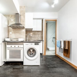 Step Up Laundry Drying Rack, Wall Mounted, Foldable Clothes Drying Rack, 45lbs Capacity, 20 Linear Ft, Comes with Wall Template (White - 34")