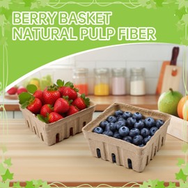 30 Pack Natural Pulp Fiber Berry Basket, Small Molded Strawberry Basket with Vents, Produce Vented Container for Fruit Vegetable Storage, Farmer Market Sales, Ideal for Blueberry, Small Produce