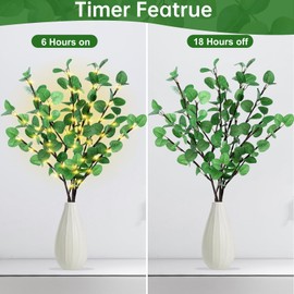 Lighted Branches for Vases - 30 Inch Lighted Eucalyptus Branches with 60 LED Lights, 120 Leaves, Timer Battery Operated, Prelit Eucalyptus Artificial Branches for Decoration Indoor
