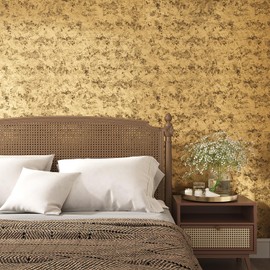 VEELIKE Metallic Wallpaper Stick and Peel Textured Gold Wallpaper for Bedroom Accent Walls 15.7''x118'' Self Adhesive Gold Contact Paper for Cabinets Drawers Waterproof Removable Gold Vinyl Wallpaper