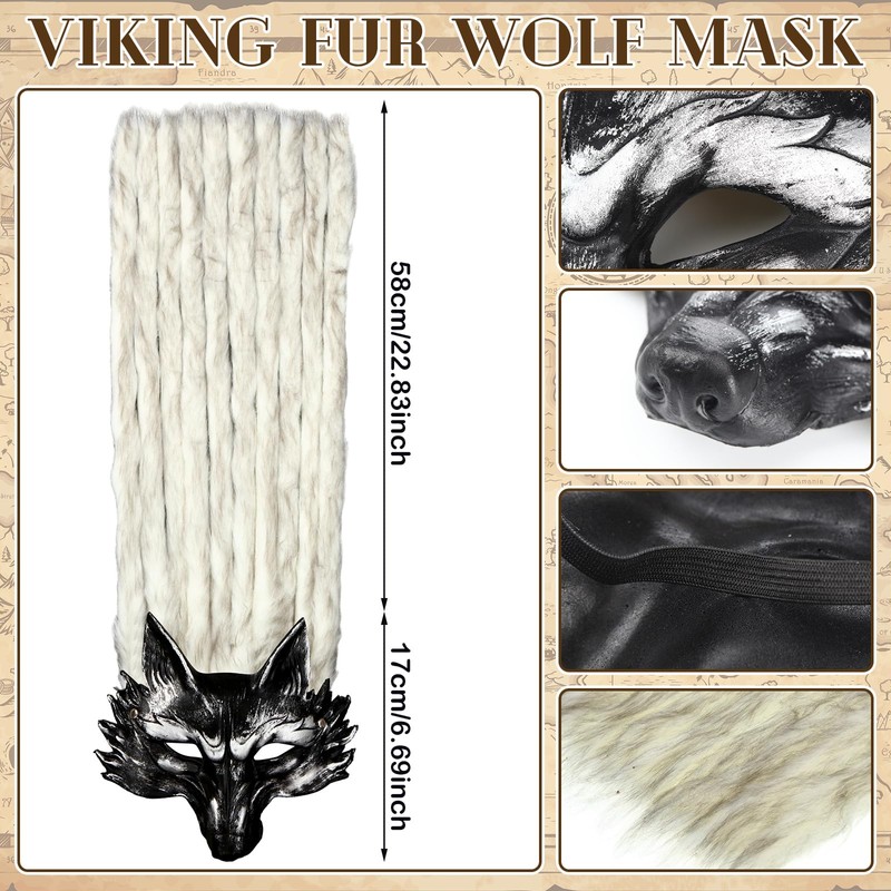 Newcotte 2 Pcs Halloween Viking Fur Costume Set Faux Fur