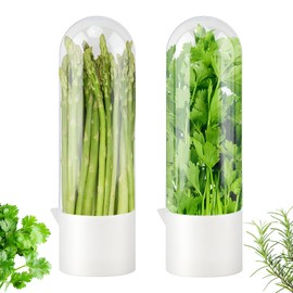 Giyochie Fresh Herb Saver Cilantro Storage Containers for Refrigerator, Transparent Herbs Saver fits Fridge Asparagus Parsley Mint Leaves, Keeps Greens Vegetables for 2-3 Weeks(SIZE:2 pcs)