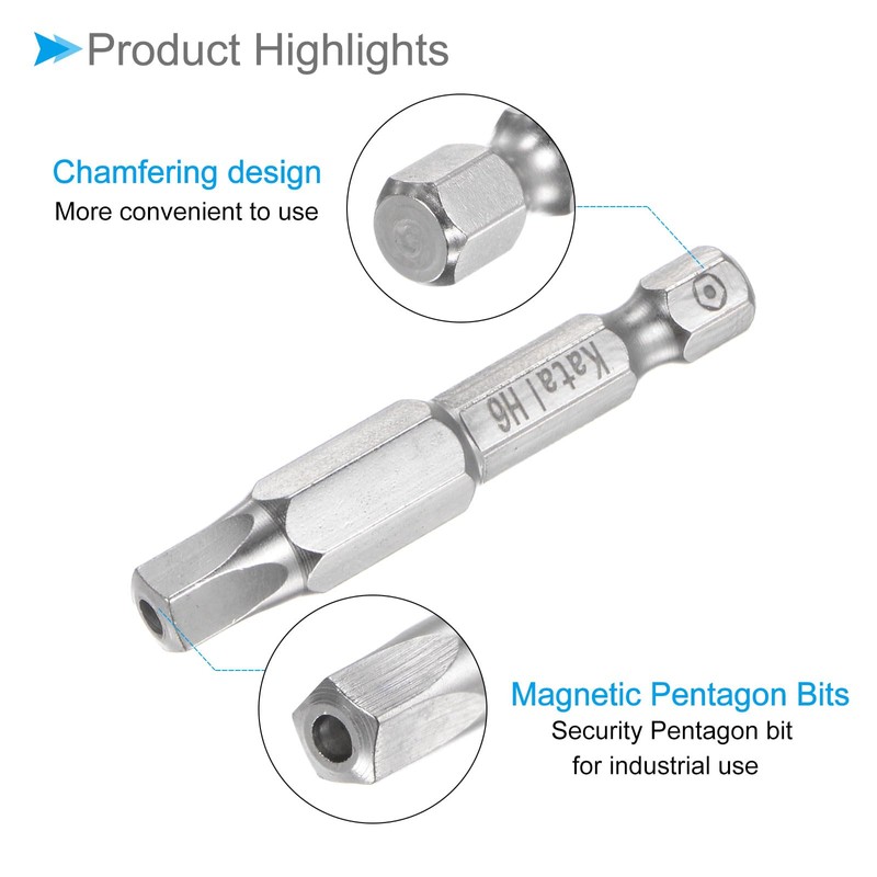 CoCud Magnetic Pentagon Bits, H6 Head 1/4" Hex Shank 2"