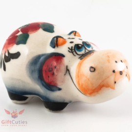 Hippopotamus Gzhel porcelain figurine hippo souvenir handmade and hand-painted