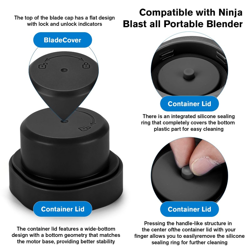 Blade Cover and Vessel Cap for Ninja Blast Portable Blender