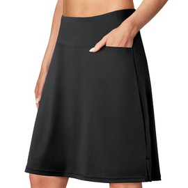 SPEED MATE Knee Length Skorts for Women,Tennis Skirts for Women with Pockets, Summer Athletic Skirts with Shorts Underneath for Golf Black M