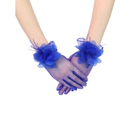 Goiruiya Tulle Short Gloves Floral Tea Party Gloves for Women Wedding Accessories Royal Blue