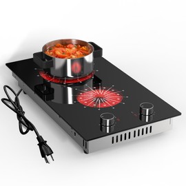 Disaenvir 2 Burner Electric Cooktop - 12 Inch Electric Stove Top Built-in & Countertop, 120V Portable Two Burner Electric Stovetop with Knob Control, Over Heat Protection, 9 Power Level, 110V Plug in