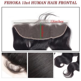 FEHOKA Brazilian 13x4 Human Hair Lace Frontal 20 Inch Body Wave 13x4 Human Hair Frontal 100% Human Hair Lace Frontal With Baby Hair (20 Inch, Black)