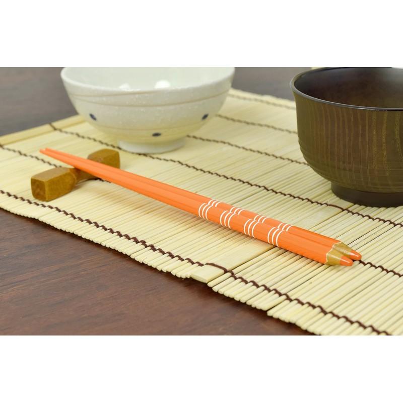 aoba Chopsticks Dishwasher Safe, Natural Wood Color Pencil Border Orange