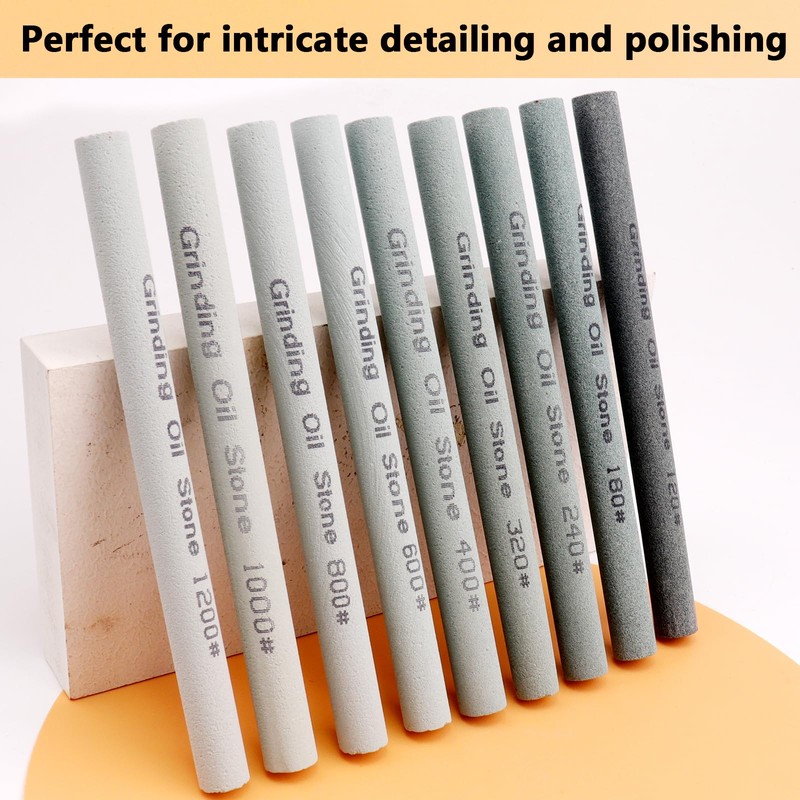 LWCUSNJ 9pcs Round Green Carbon Sharpening Stone Sticks Set, Green