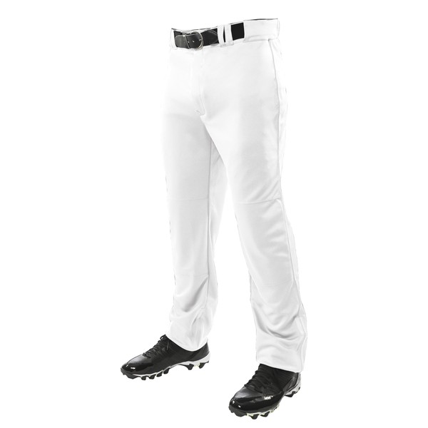CHAMPRO Triple Crown OB Open-Bottom Loose-Fit Baseball Pant in Solid Color with Adjustable Inseam and Reinforced Sliding Areas, White, Adult Large (BP9UAWL)