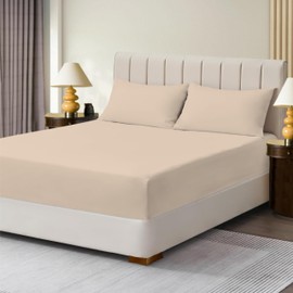 R&Z Extra Deep Polycotton Non Iron Fitted Sheet Easy Care 40cm (Latte, Double)