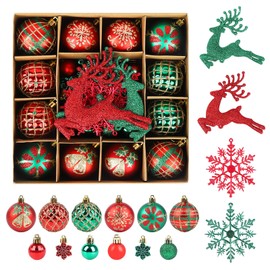 40Pcs Christmas Tree Baubles Red Green Glitter Christmas Balls Snowflakes Xmas Tree Decorations Shatterproof Christmas Tree Ornaments for Xmas Trees Garlands Home Decor