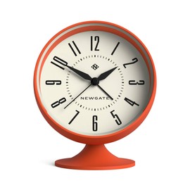 NEWGATE® Spheric Alarm Clock | Iconic Dome Retro Design | Orange Soft Rubberised Finish | Ideal for Bedside, Desk or Shelf | Mid Century Bedroom & Office Accessory