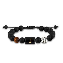 KLIFOWDY Basketball Gifts for Boys Men Youth Coach Team Kids Player Initial with A-Z Letter Basketball Beaded Bracelet Party Favors Accessories Adjustable 5.5''-10'' Jewelry Gifts