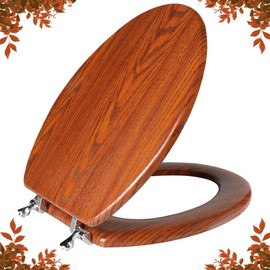 Elongated Toilet Seat Molded Wood Toilet Seat with Zinc Alloy Hinges, Easy to Install also Easy to Clean, Anti-pinch Wooden Toilet Seat by Angol Shiold (Elongated, Brownish Yellow)