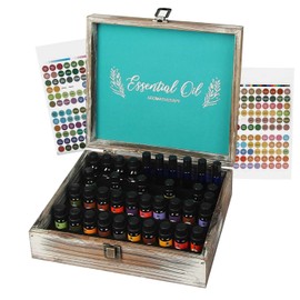J JACKCUBE DESIGN Essential Oil Storage Box Organizer with 70 Slots, Rustic Wooden Oil Holder Display Case for 5 10 15 ml Essential Oil Bottles & 10 ml Rollers - MK588A