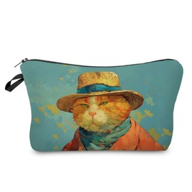 Livel lhood Van Gogh Cat Self-Portrait Makeup Bag Cute Small Organizer Zipper Pouch Van Gogh Cat Self-Portrait Cosmetic Bag Birthday Present for Women Friends