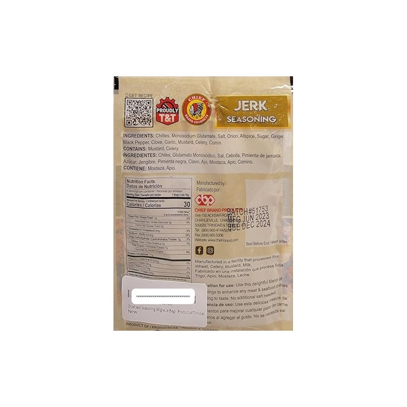 Chief Jerk Seasoning (40grams Single Bag) - Product of Trinidad