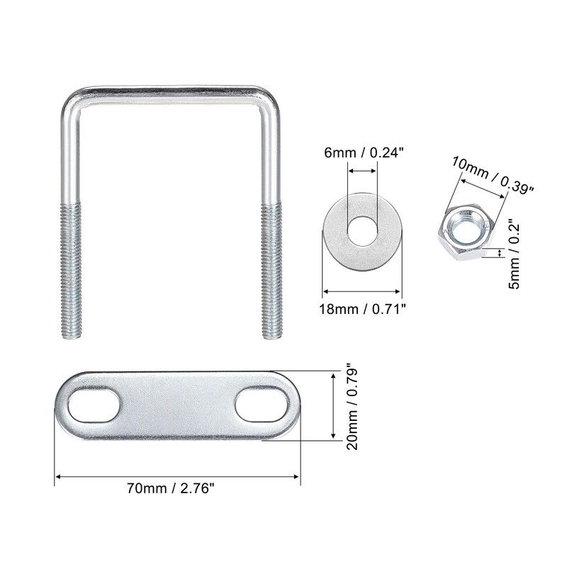 sourcing map Pack of 2 square U-bolts, 2 inch (50