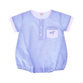 Carriage Boutique Baby Boy Hand Embroidered Creeper Romper - Blue Train (9M)