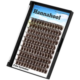 Hannahool 120pcs D Curl Individual Wide Stem Brown Cluster DIY Eye Lashes Extensions Mixed 12-14mm/14-16mm/16-18mm Makeup Dramatic Volume Lashes (Brown-16-18mm)