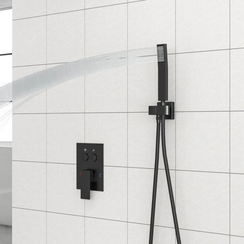 Matte Black 12-Inch Wall Mounted Square Bathroom Set Dual Shower