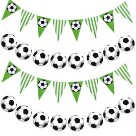 4 Pieces Soccer Banner Football Triangle Flags Garland Bunting Soccer Party Decorations Sports Theme Party Backdrop Decorations for Team Celebration Birthday Supplies