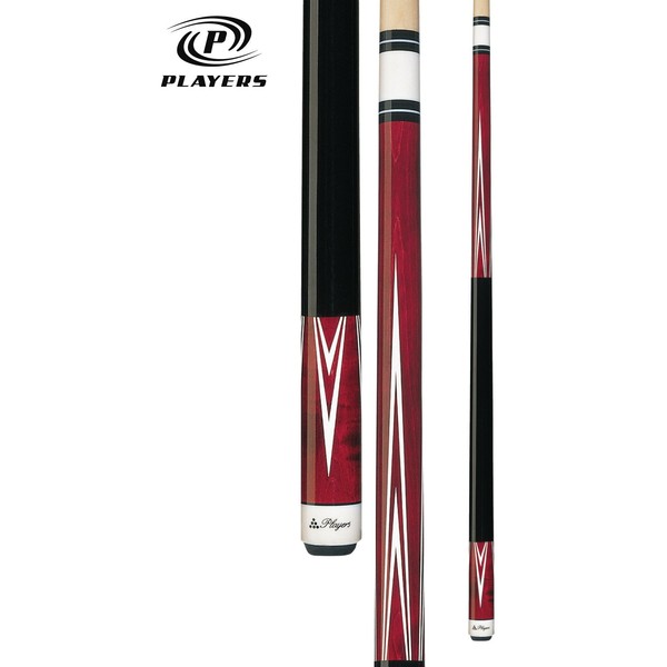 Players C-801 Classic Crimson Birds-Eye Maple with White Outline Points Cue, 21-Ounce