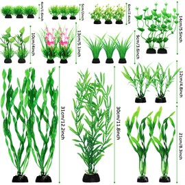 QUOZUO Green Fish Tank Decor Aquarium Plants, 25pcs Fish Tank Decorations Plants, Fish Tank Accessories, Aquarium Decor Artificial Plants, Small to Large