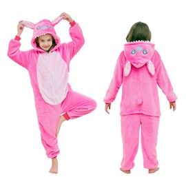 hfuuohlo Animal Onesie for Kids: Fluffy Flannel Pajamas for Unisex Children - The Perfect Costume for Parties and Sleepovers Pink
