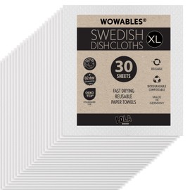 Swedish Dishcloths for Kitchen XL, 30 Sheet Roll, Biodegradable & Compostable, Reusable Paper Towel Cleaning Cloths, 11" x 10", No Odor, Washing Dishes, Ultra Absorbent Cellulose Sponge Towel, By LOLA