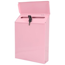Baluue Wall-Mounted Mailbox with Lock, Anti-Theft Drop Box for Outdoor Use, Large Capacity Plastic Mail Box in Pink for Home & Office, 9.1” x 2.4” x 11.8”