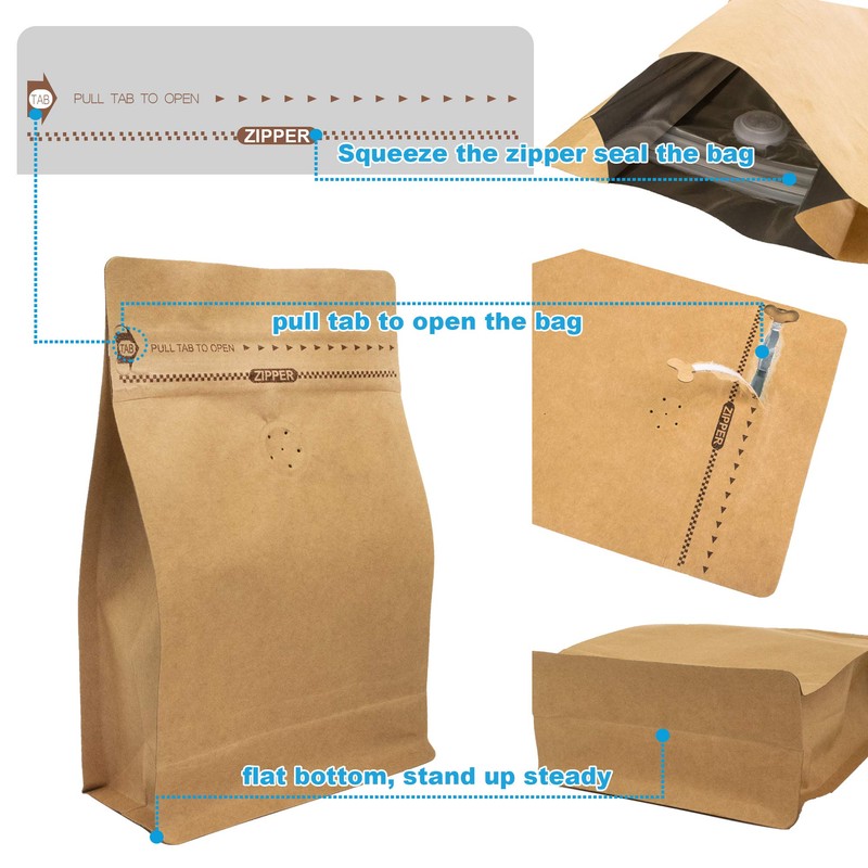 Bolsas de café de papel kraft natural, bolsa de café