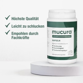 Mucura Psyllium Husk Capsules Pack of 225 – Quick & Easy to Take – Minimum 99% Purity – Digestive Support – Tasteless Fibre – Travel-friendly – Premium Psyllium Husk