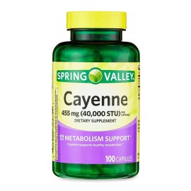 Spring Valley Cayenne Metabolism Support Supplement Capsules 455 mg 100 Count