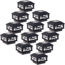 GreenLighting 12 Pack Modern Design Solar Powered 10 Lumen Post Cap Light for 4x4 or 5x5 Posts (Black)