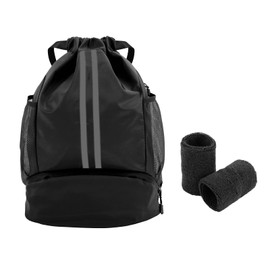 CFHOOAY Gym bag, sports backpack, sports bag with drawstring, waterproof football backpack, football bag, sports large backpacks for women, men, girls, junior, boys, children. Includes, black, L