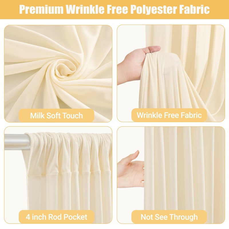 Wish Care 10x10ft Champagne Backdrop Curtains with Lights String for