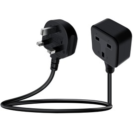 YINGAYOU Short 1 Way Gang Single Socket 13A 250V Single Gang Extension Lead Short for Home Office School (Black, 0.6 m)