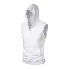 STTLZMC Men Workout Hooded Tank Top Gym Muscle Bodybuilding Lightweight Sleeveless Hoodie Shirt White L
